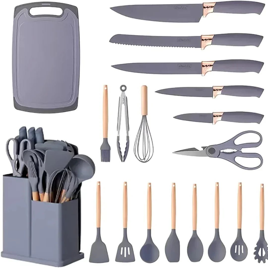 19-Piece Kitchen Utensils Set – Heat-Resistant Silicone & Stainless Steel Cooking Tools | Soqira Bahrain - Soqira