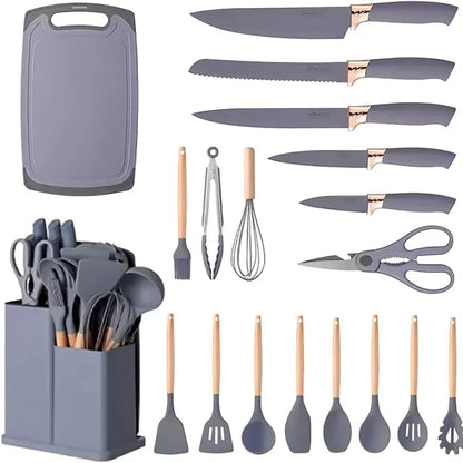 19-Piece Kitchen Utensils Set – Heat-Resistant Silicone & Stainless Steel Cooking Tools | Soqira Bahrain - Soqira
