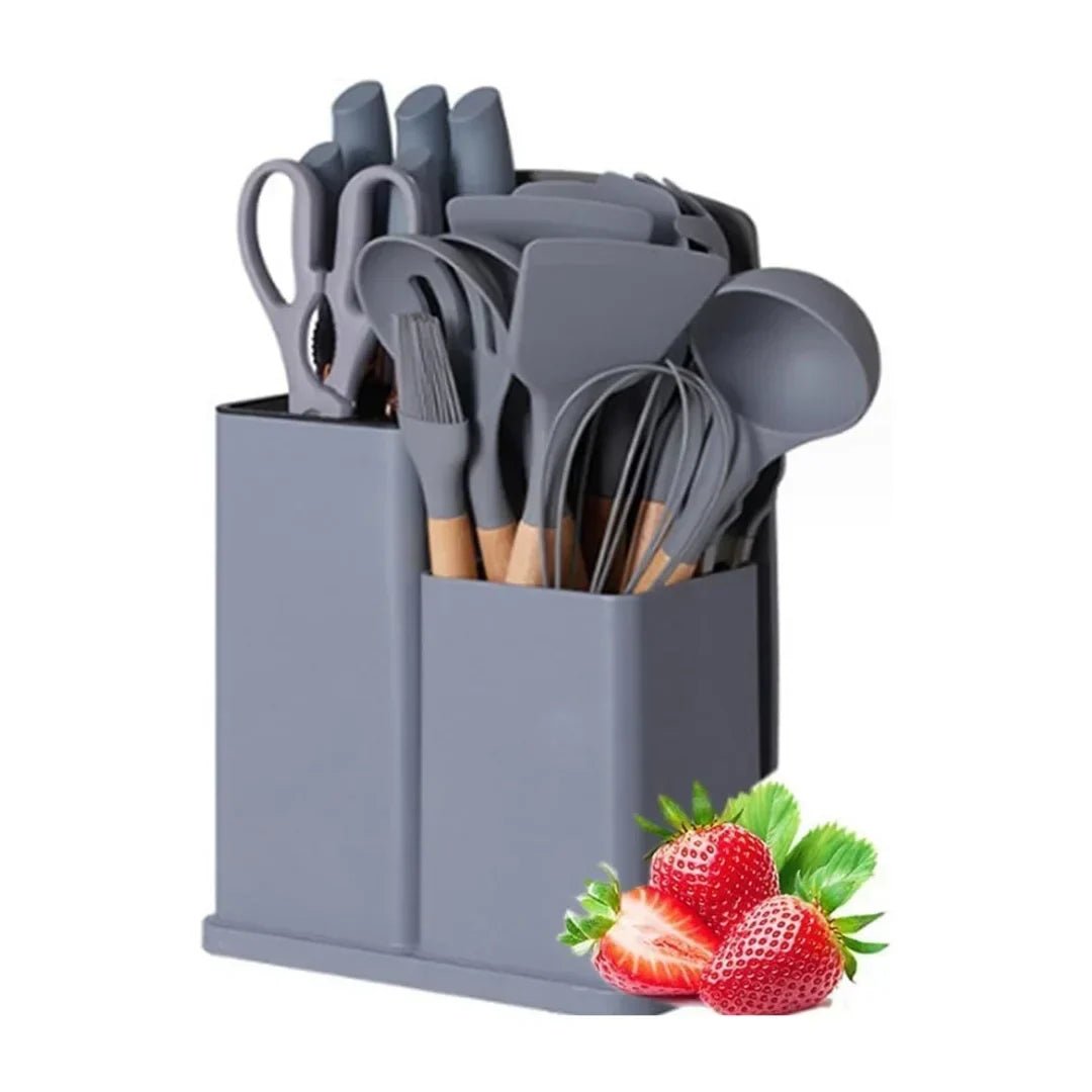 19-Piece Kitchen Utensils Set – Heat-Resistant Silicone & Stainless Steel Cooking Tools | Soqira Bahrain - Soqira