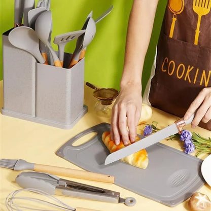 19-Piece Kitchen Utensils Set – Heat-Resistant Silicone & Stainless Steel Cooking Tools | Soqira Bahrain - Soqira