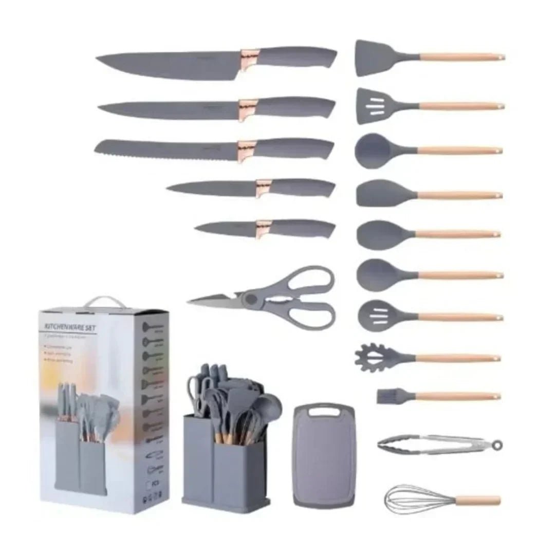 19-Piece Kitchen Utensils Set – Heat-Resistant Silicone & Stainless Steel Cooking Tools | Soqira Bahrain - Soqira