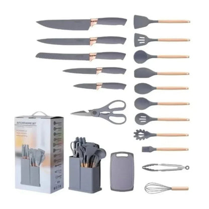 19-Piece Kitchen Utensils Set – Heat-Resistant Silicone & Stainless Steel Cooking Tools | Soqira Bahrain - Soqira