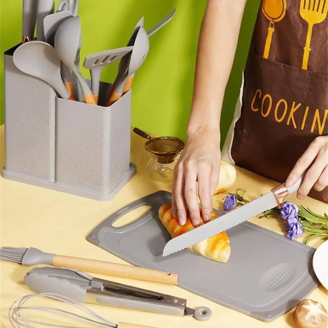 19-Piece Kitchen Utensils Set – Heat-Resistant Silicone & Stainless Steel Cooking Tools | Soqira Bahrain