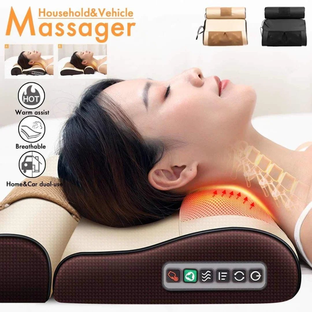 Electric Massage Pillow – Shiatsu Neck & Back Vibration Massager for Stress Relief | Soqira Bahrain - Soqira